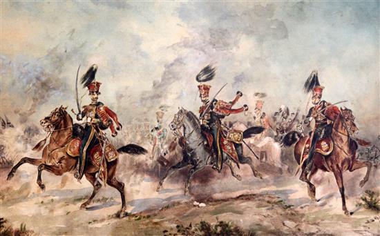 Richard Beavis (1824-1896) Cavalrymen preparing to charge 11.5 x 19in.